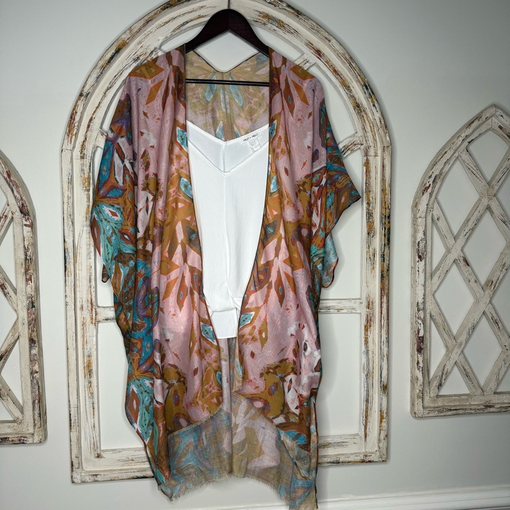 Boho Kimono Cardigan with White Tank Top